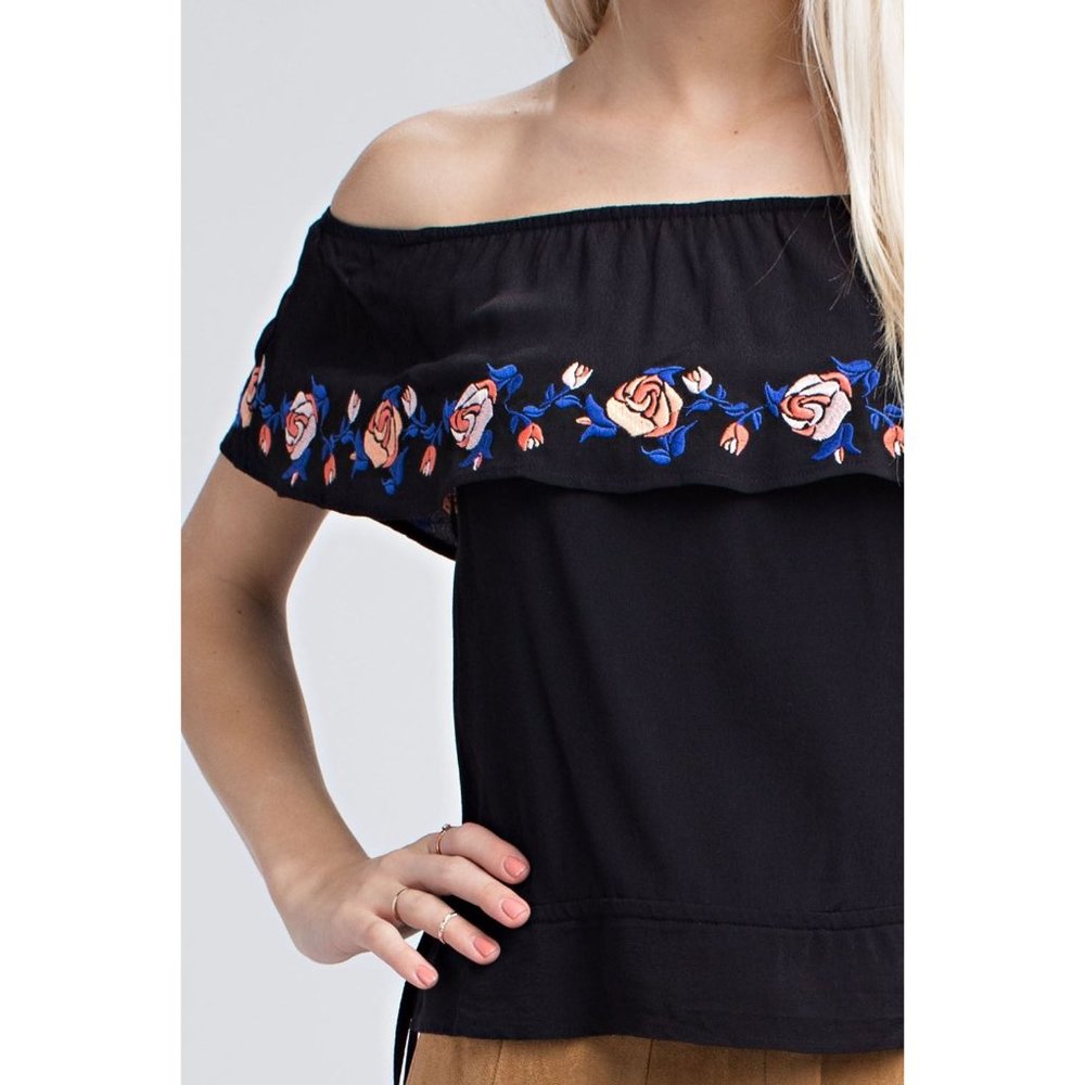Honey Punch Strapless Embroidered Ruffle Top - Picture 3 of 5